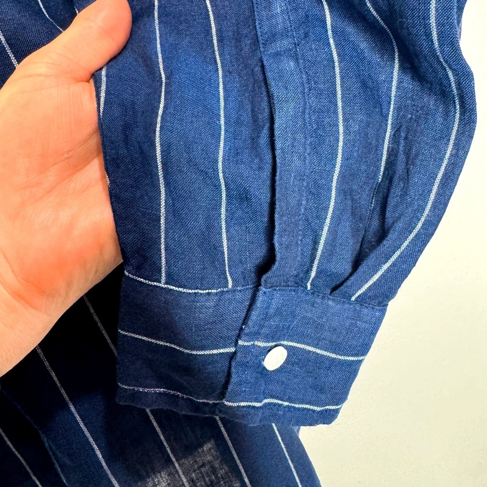 GAP The Boyfriend Shirt Tunic XL TALL 100% Linen Navy White Stripes Minimalist - Picture 6 of 8